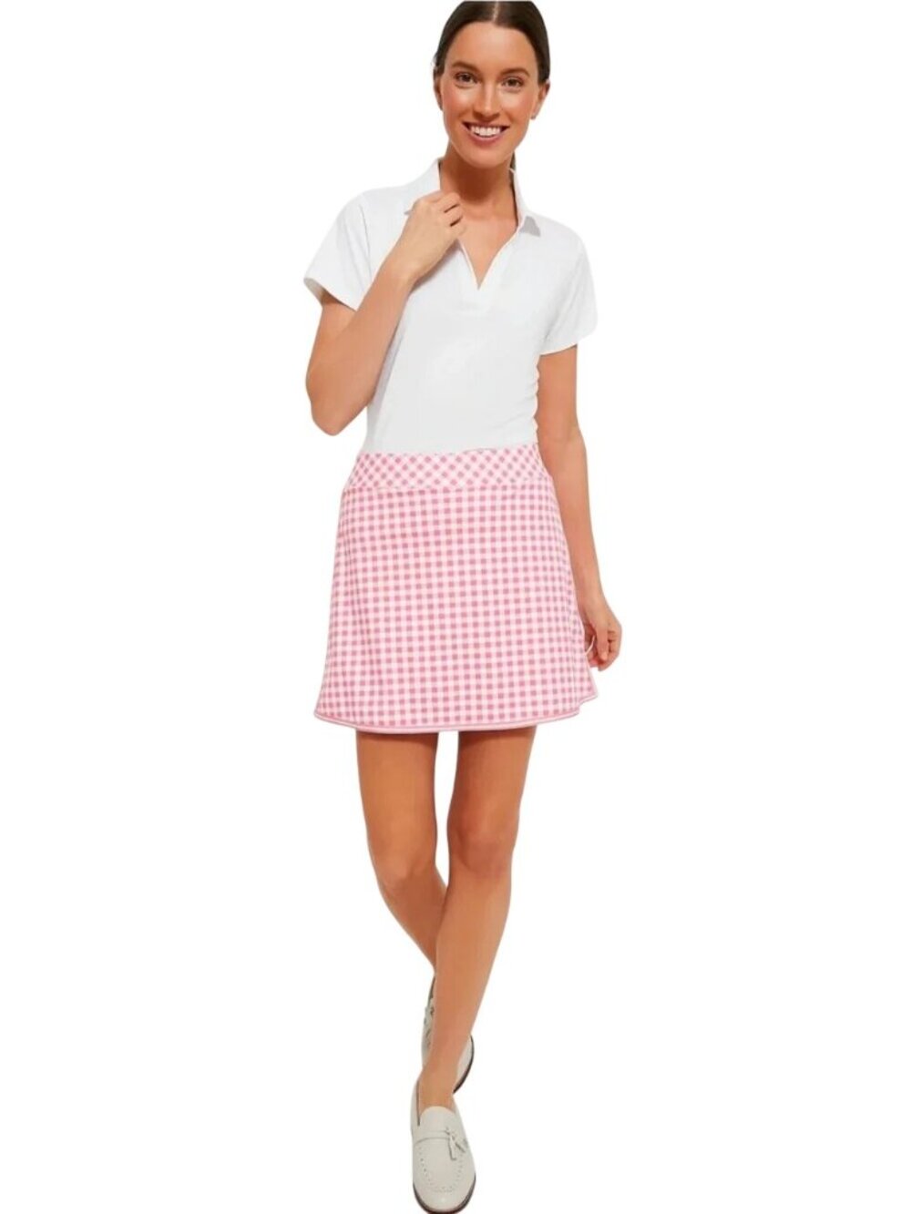 Tuckernuck Tnuck Sport Karrie Pink Gingham 16in Golf Tennis Skort Small New